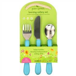 Green Sprouts, Learning Cutlery Set, 12+ Months, Aqua, 1 Set