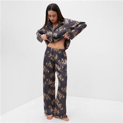 Пижама женская (рубашка, брюки) KAFTAN «Дракон», размер 40-42, графитовая