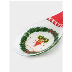 Подставка под ложку новогодняя Доляна «Сказочное настроение», 21.5×7.5×1.5 см, стекло, белая, красная