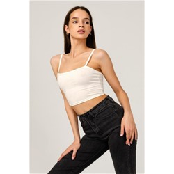 Кроп F-топ-бандо-3 спортивный домашний на тонких бретельках (Молочный)