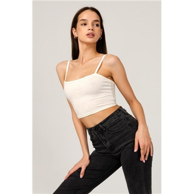 Кроп F-топ-бандо-3 спортивный домашний на тонких бретельках (Молочный)