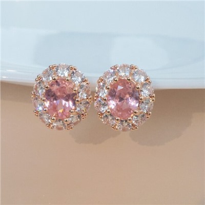 Серьги цветы ювелирная бижутерия коллекция "Дубай", покрытие позолота, вставка: фианиты: цвет: прозрачный и розовый, арт.213.644