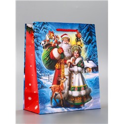 Пакет подарочный новогодний ламинированный, «Дед Мороз с подарками», 18×10×22.3 см