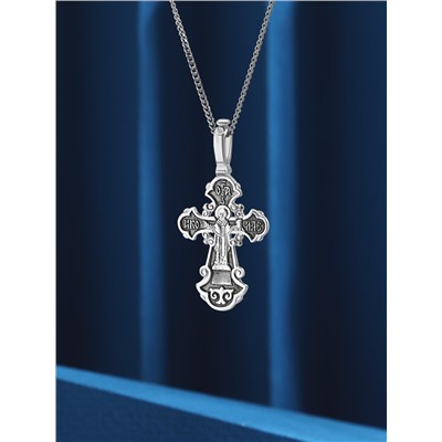 Крест православный из чернёного серебра - Распятие, Николай Чудотворец 3.3 см 925 пробы 3-069чч