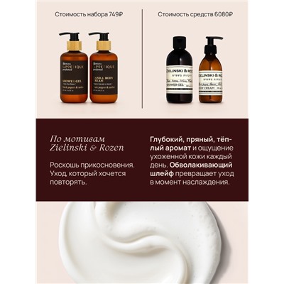 Подарочный набор гель для душа и лосьон, 2 шт. × 250 мл, аромат Black pepper, laPOETIQUE