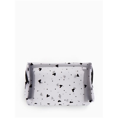 Косметичка женская HEARTS, с рисунком, сетка, на молнии, белая