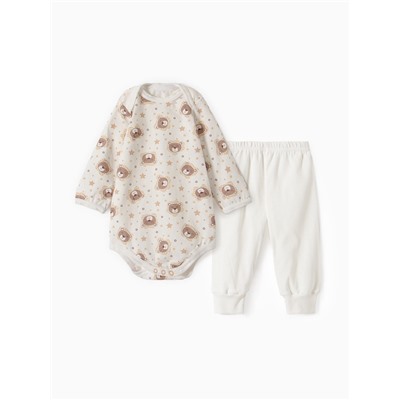 Комплект для новорожденного (боди/штанишки) «Львята», цвет молочный, рост 68 см