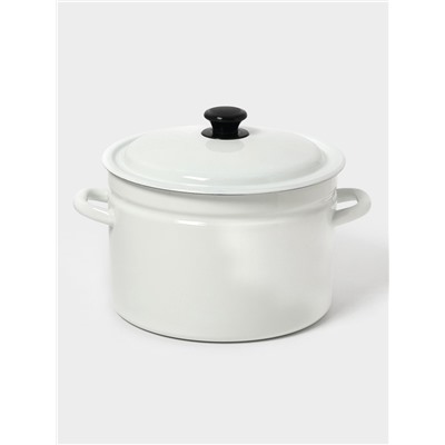 Кастрюля эмалированная, 8 л, d=26.4 см, с крышкой, цилиндрическая, без декора, белая