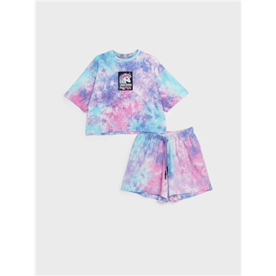 Комплект трикотажный для девочек: фуфайка (футболка), шорты