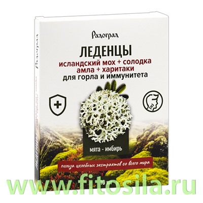 Карамель леденцовая с исландским мхом и солодкой со вкусом "Мята и имбирь", 10 шт  Радоград