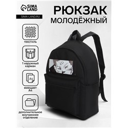 Рюкзак школьный на молнии, с рисунком, размер 27×11×37 см, чёрный