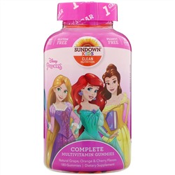 Sundown Naturals Kids, полноценный комплекс витаминов в жевательных таблетках, «Диснеевская принцесса», натуральные виноград, апельсин и вишня, 180 жевательных таблеток
