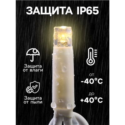 Гирлянда «Занавес» 2×1.5 м, IP65, УМС, белая нить каучук, 300 LED, свечение тёплое белое, 220 В