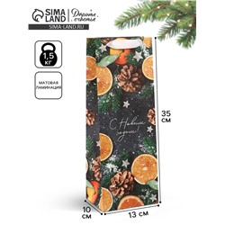 Пакет подарочный под бутылку новогодний «С Новым годом», 13×35×10 см