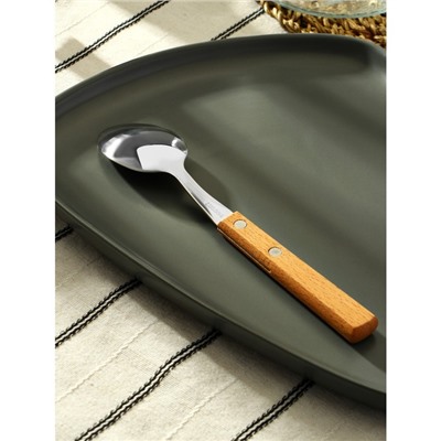 Ложка столовая «Эко-стейк», длина 19.5 см, толщина 1.5 мм, нержавеющая сталь, деревянная ручка, ручка, МИКС