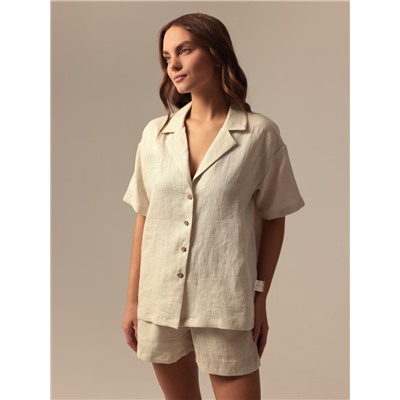 Пижама женская (рубашка, шорты) SL HOME Linen, размер 40-42, молочная