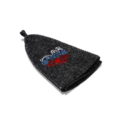 Шапка для бани и сауны «Цветочный триколор», полиэфир, шерсть, серая