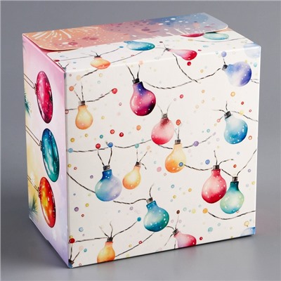 Коробка под бенто - торт с окном новогодняя «Загадай желание», 15.5×15.5×10 см