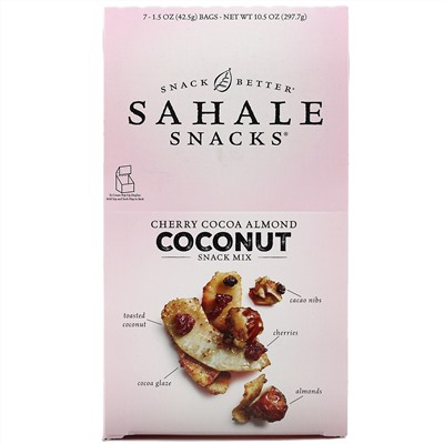 Sahale Snacks, Смесь снеков, вишня, какао, миндаль и кокос, 7 пакетиков по 42,5 г (1,5 унции)