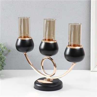 Металлический подсвечник на 3 свечи «Тёмный рыцарь», чёрный матовый с золотом, 36×24×12 см