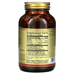 Solgar, Витамин Е природного происхождения, 670 мг (1000 МЕ), 100 мягких желатиновых капсул