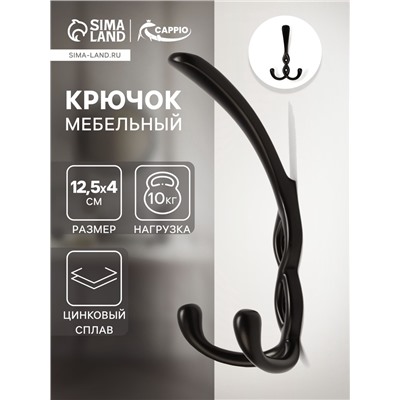 Крючок мебельный CAPPIO PIGTAIL, трехрожковый, цвет черный
