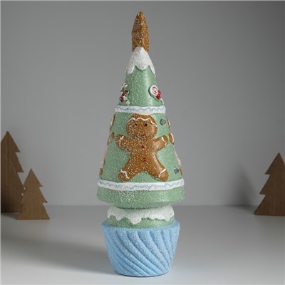 Фигурка светящаяся керамика «Пряничная ёлочка с печенюшками», зелёная, 10×10×31 см