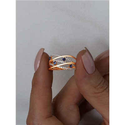 Кольцо из золочёного серебра с фианитами и родированием 925 пробы п1-396з208