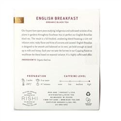 Rishi Tea, Organic Black Tea, English Breakfast, 15 Tea Bags 1.69 oz (48 g)