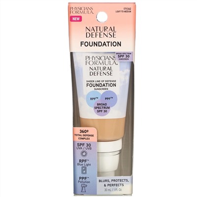 Physicians Formula, Natural Defense Foundation, SPF 30, Light to Medium, 1 fl oz (30 ml)
