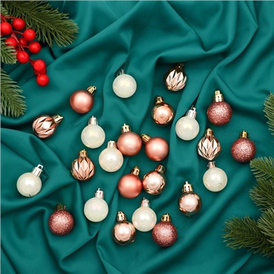 Ёлочные игрушки «Мелодия» грани блеск, d=3 см, набор 24 шт., белый/розовое золото