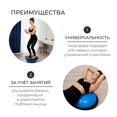 Полусфера BOSU гимнастическая ONLYTOP, массажная, с насосом, 58×25 см, синяя