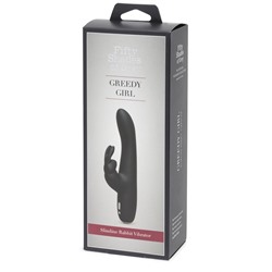 Черный вибратор с клиторальным отростком Greedy Girl Slimline Rabbit Vibrator - 22,8 см.