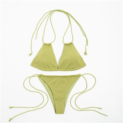 Купальник раздельный бикини с завязками женский MINAKU, размер 48, зелёный