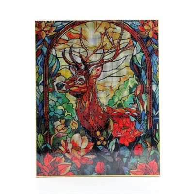 Алмазная мозаика с полным заполнением на холсте с подрамником «Витраж с оленем», 40×50 см