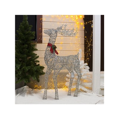 Светодиодная фигура «Олень серебристый» 70×120×30 см, металл, 220 В, свечение белое