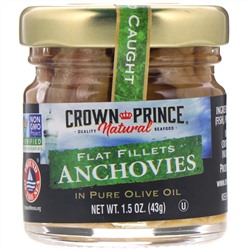 Crown Prince Natural, Анчоусы, плоское филе, в чистом оливковом масле, 1,5 унции (43 г)
