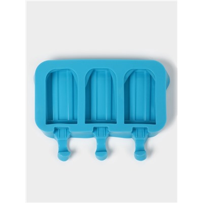 Форма для мороженого «Эскимо макси», силикон, 19.5×14.5×2.5 см, 3 ячейки (8.2×4.6 см), МИКС