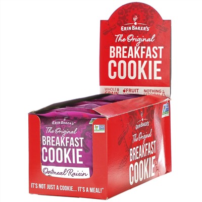 Erin Baker's, The Original Breakfast Cookie, Oatmeal Raisin, 12 Cookies,  3 oz (85 g) Each