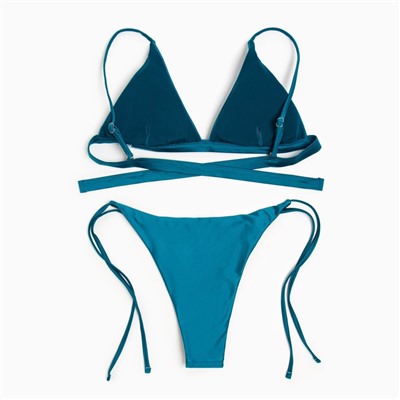 Купальник раздельный однотонный с завязками женский MINAKU, зелёный размер 48