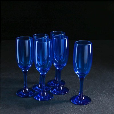 Набор бокалов для шампанского «Радуга», 190 мл, 6 шт., цвет кобальт