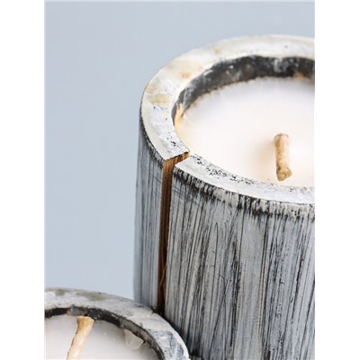 УЦЕНКА Свеча в бамбуке тройная, 15×13×30 см, 100 мл, цв. серый