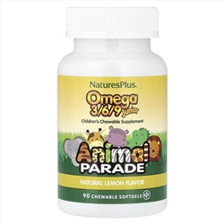 Nature's Plus, Source of Life, Animal Parade, омега 3/6/9 юниор, со вкусом натурального лимона, 90 капсул