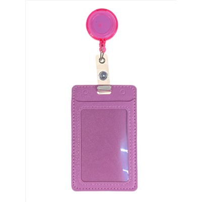 Бейдж с лентой на рулетке вертикальный, цвет розовый