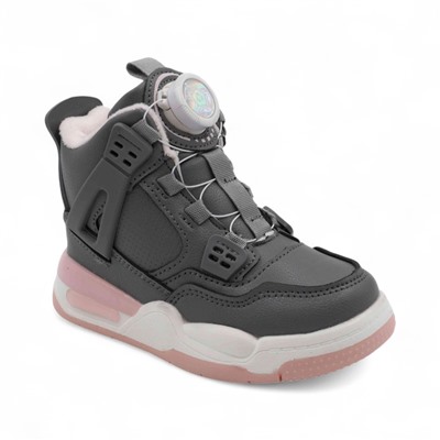 Кроссовки зимние на меху В7177-15 серо розовые