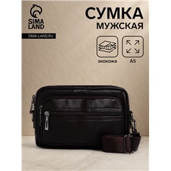 Сумка-клатч мужская на молнии, 2 наружных кармана, 23×5×14 см, тёмно-коричневая