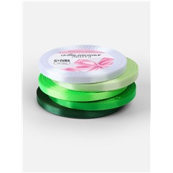 Атласная лента, набор 5 шт., 6 мм, 23±1 м, белая, зелёная