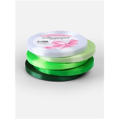 Атласная лента, набор 5 шт., 6 мм, 23±1 м, белая, зелёная