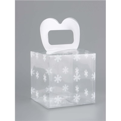 Коробка подарочная новогодняя складная ПВХ «Снежинки» 11×11×11 см