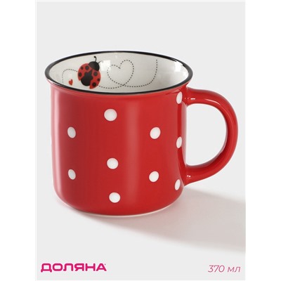 Кружка фарфоровая Доляна «Божья коровка», 370 мл, цвет красный